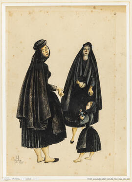 Mulheres em trajo de viúva e criança