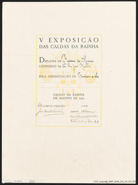 Diploma. V Exposição das Caldas da Rainha. Prémio de Honra