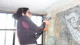 Pintura mural em suporte de argamassa – Alçado norte (janelão nordeste) – Consolidação