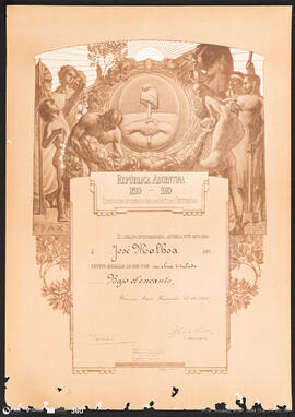 Diploma. Exposición Internacional Del Arte Del Centenario, República Argentina. Medalla de Oro