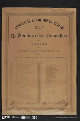 Associação de Socorros Mutuos de nossa Senhora dos Remedios de Lamego  Fundada a 25 de Setembro d...