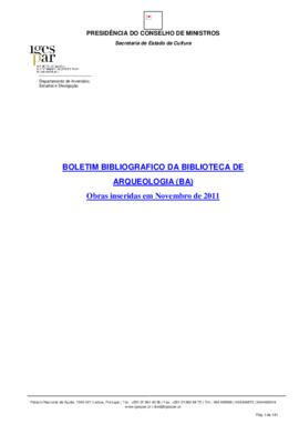 Boletim Bibliográfico da Biblioteca de Arqueologia (novembro 2011)
