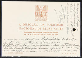 Cartão impresso da Direcção da Sociedade Nacional de Belas Artes