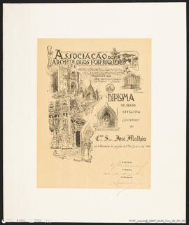Diploma. Associação de Archeologos Portugueses. Sócio Efectivo