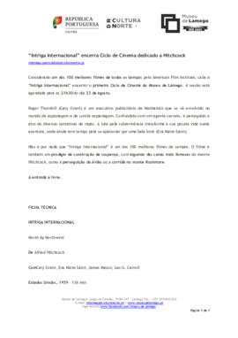 Nota de imprensa - Filme "Intriga internacional"