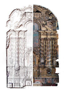 Alçado este da capela-mor com a informação gerada pelo varrimento “laser” e com o “drone”