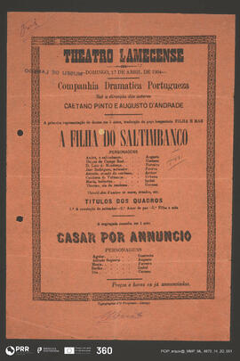 A filha do saltimbanco; Casar por annuncio