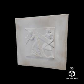 Placa - Cristo a caminho do Calvário com Simão de Cirineia