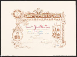 Diploma. Gabinete Portuguez de Leitura do Rio de Janeiro. Sócio Honorário
