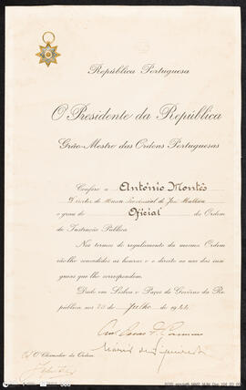Diploma. Ordem de Instrução Pública