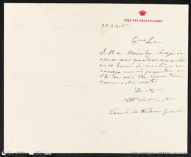 Carta manuscrita pelo Conde da Ribeira Grande, Paço das Necessidades, dirigida a José Malhoa