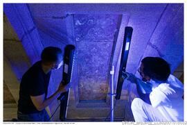 Confirmação da presença de vestígios de pintura com iluminação ultravioleta