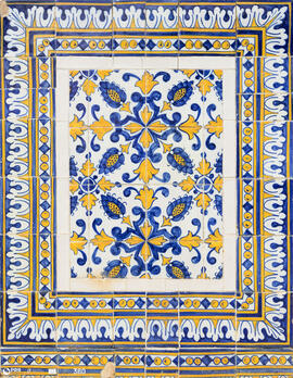 Azulejo padrão espiga, azul e amarelo