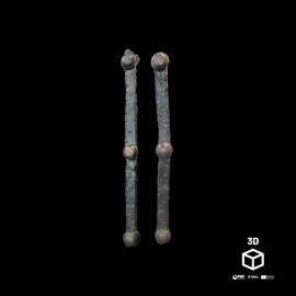 Duas barras de ferro decoradas com botões de bronze