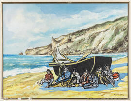 Rede na água, homens em terra