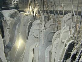 Aspeto geral do armazenamento de cérceas usadas na produção dos moldes dos sinos