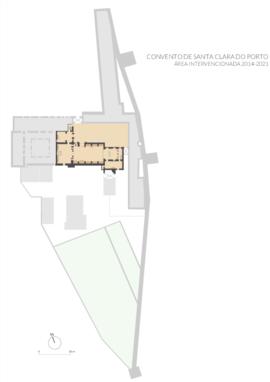 Planta do Convento de Santa Clara do Porto com identificação da área intervencionada entre 2014 e...