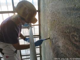 Pintura mural em suporte de argamassa – Alçado norte (janelão nordeste) – Aplicação de biocida