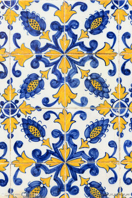 Azulejo padrão espiga, azul e amarelo