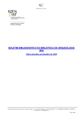 Boletim Bibliográfico da Biblioteca de Arqueologia (setembro 2010)