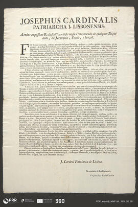 Edital [?] Joseph Cardeal Patriarca de Lisboa (1757)