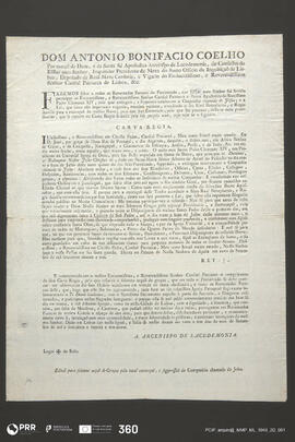 Edital para a solene acção de Graças pela total extinção da Companhia de Jesus