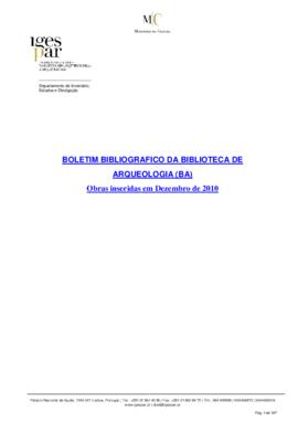Boletim Bibliográfico da Biblioteca de Arqueologia (dezembro 2010)