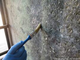 Pintura mural em suporte de argamassa – Alçado norte (janelão nordeste) – Aplicação de biocida
