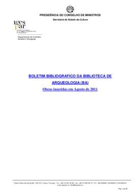 Boletim Bibliográfico da Biblioteca de Arqueologia (agosto 2011)