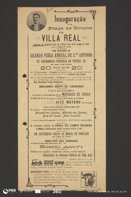 Programa. Inauguração da Praça de Touros em Vila Real