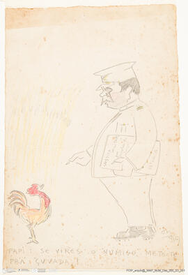 Galo e figura de oficial de perfil