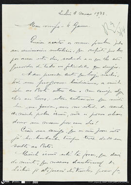 Carta de José Malhoa para Augusto Gama