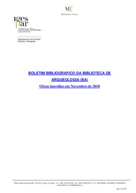 Boletim Bibliográfico da Biblioteca de Arqueologia (novembro 2010)