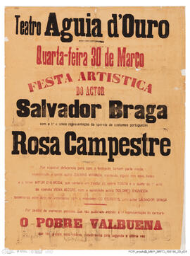 Cartaz da Festa Artística do actor Salvador Braga com representação da opereta Rosa Campestre - T...