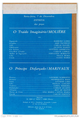 Cartaz das peças O Traído Imaginário e O Príncipe Disfarçado - Teatro D. Maria II